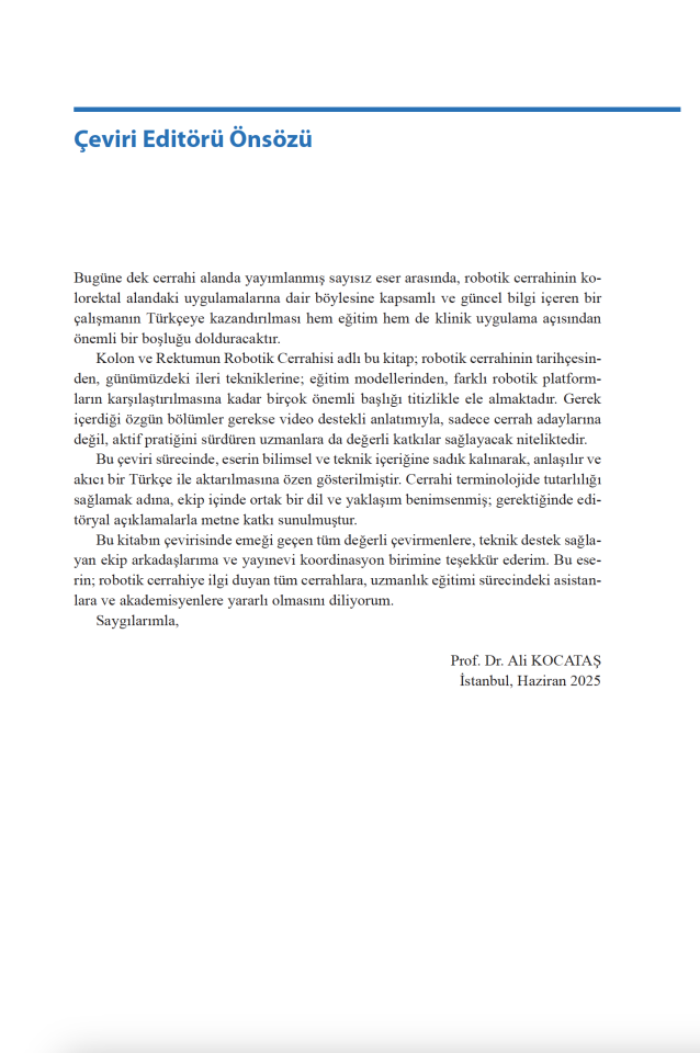 Kolon ve Rektumun Robotik Cerrahisi